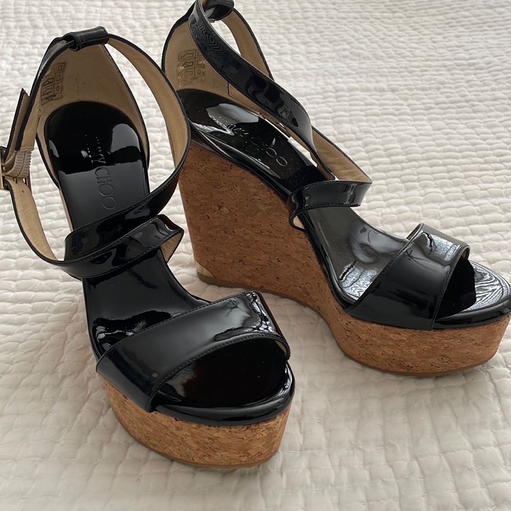 Jimmy Choo black patent wedge